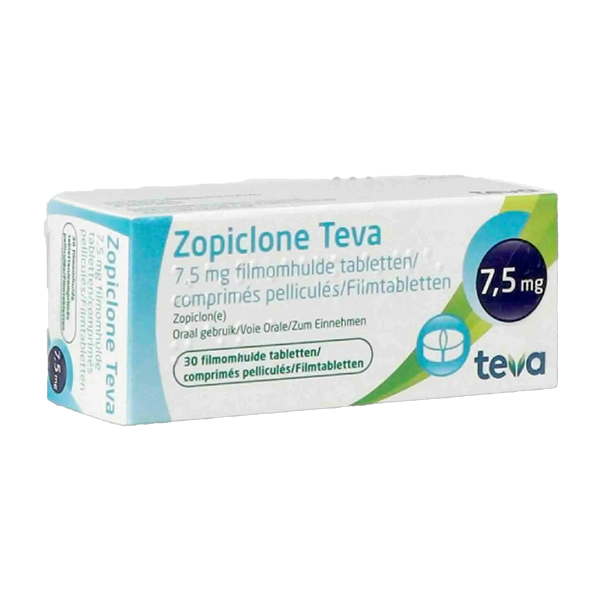 Doosje Zopiclon 7.5 mg van Teva, slaapmiddel